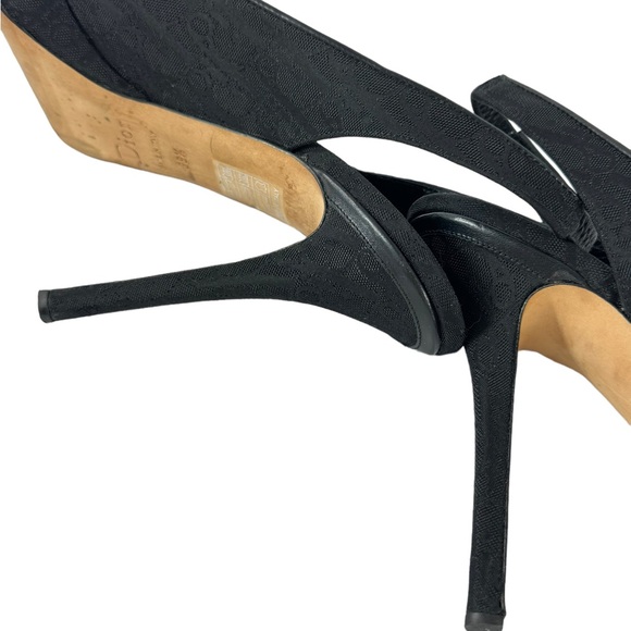 DIOR Black Monogram Canvas Open Peep Toe Logo Plaque Heels 39.5 - 9.5 - Picture 11 of 13
